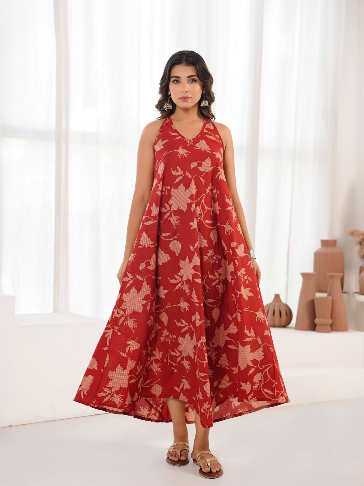 Cotton Printed Aline Moana Dress Red – Goodhand