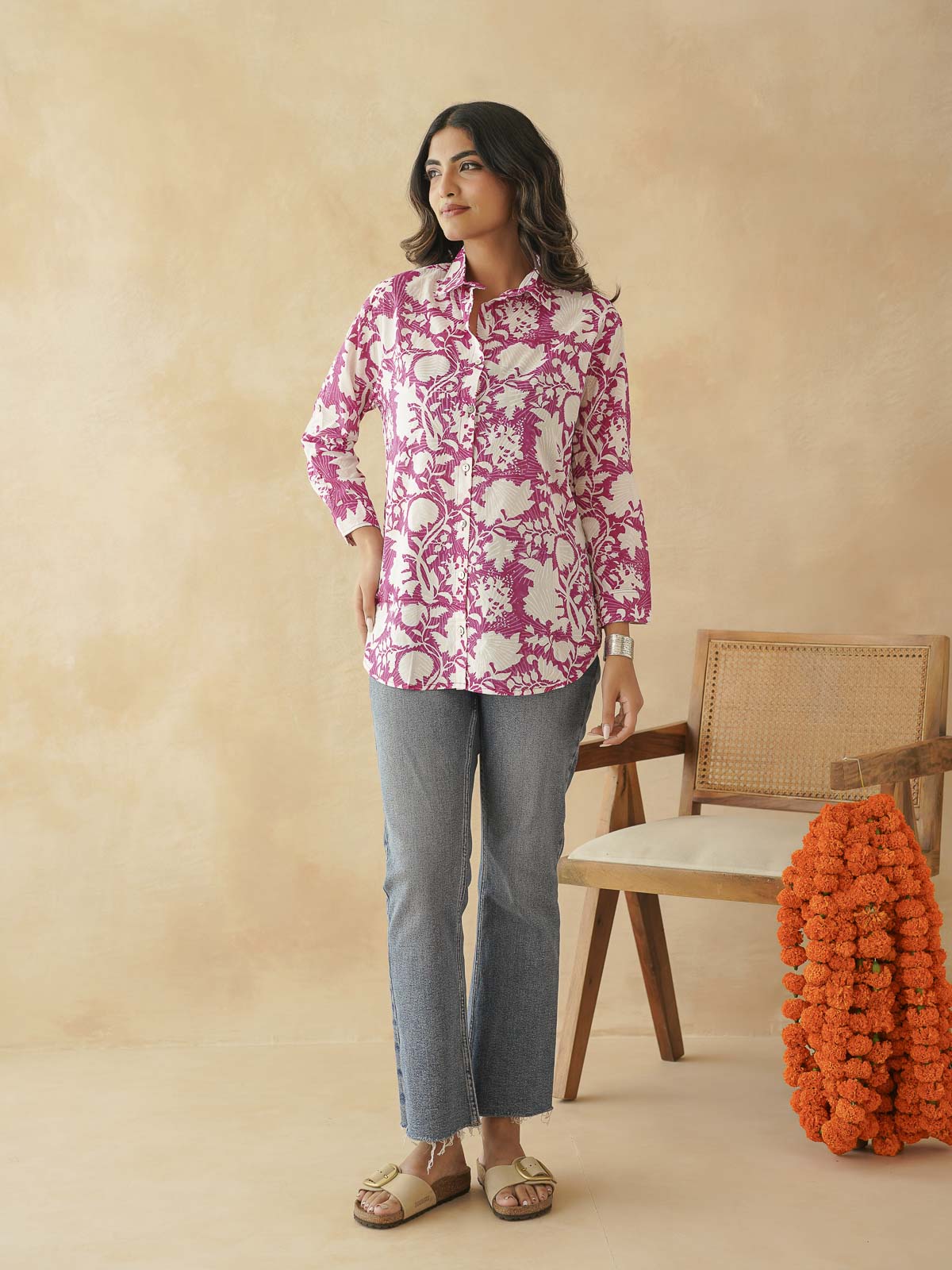Block Printed Cotton Meher Shirt Pink