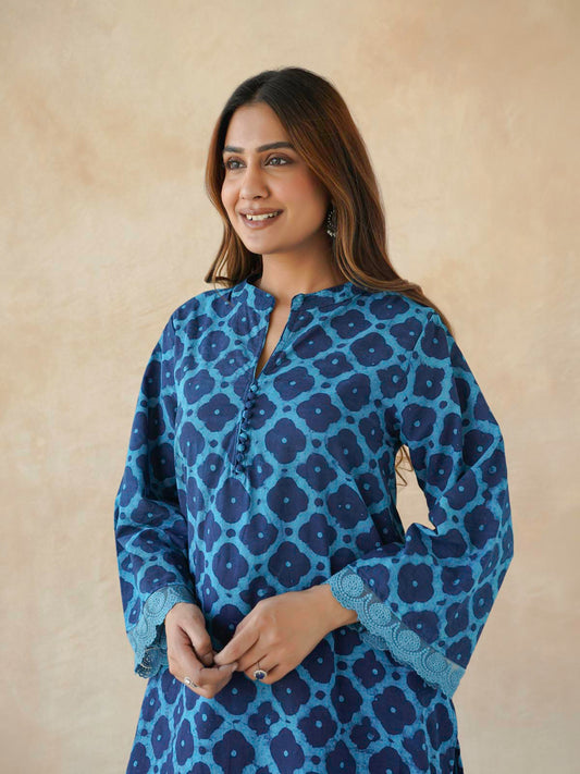 Farshi Set Relaxed Fit Kurta & Pants Set Aqua Blue