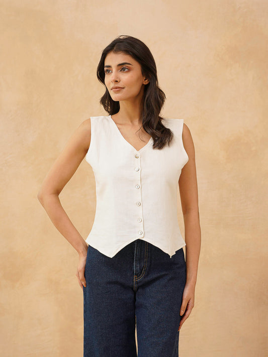 Classic Linen Vest For Women White