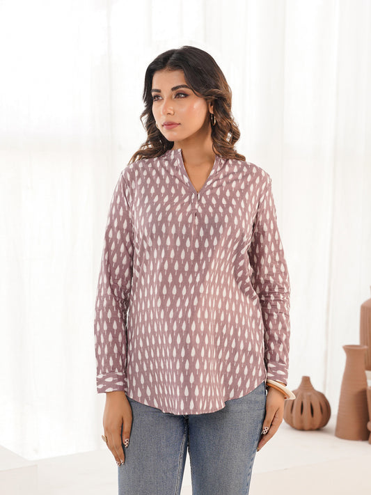 Cotton Printed Top For Women Purple