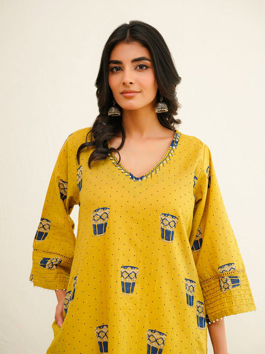 Cotton Printed Ultimate Aline Kurta For Women Yellow