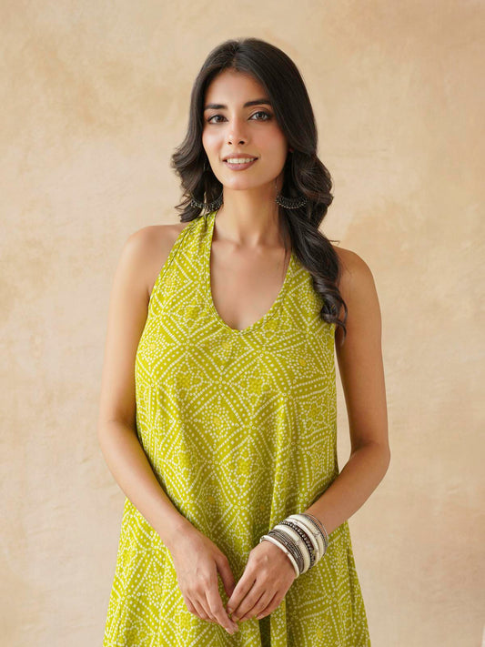 Cotton Printed Aline Moana Dress Lemon