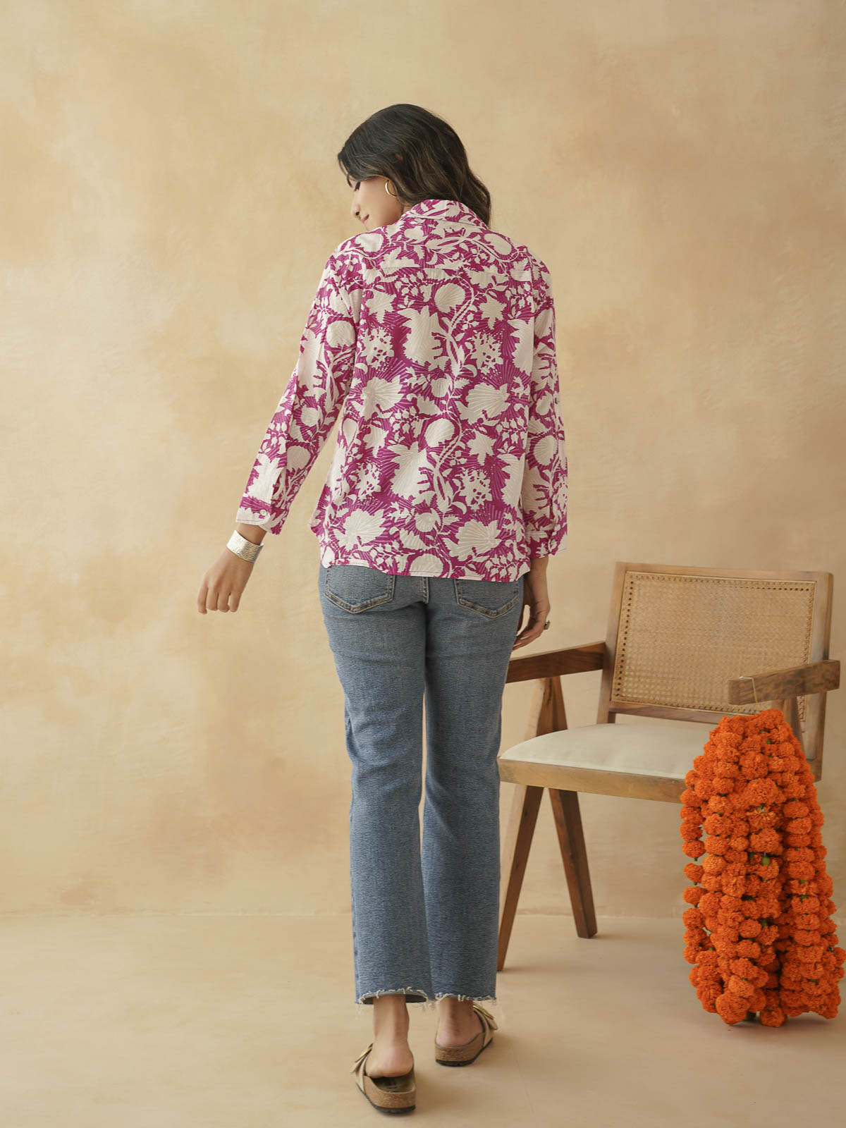 Block Printed Cotton Meher Shirt Pink