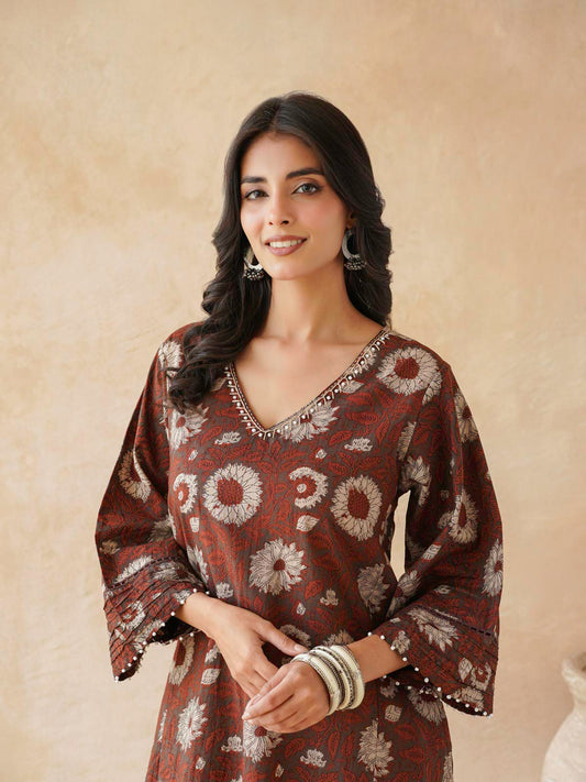 Cotton Printed Ultimate Aline Kurta For Women Red Flower