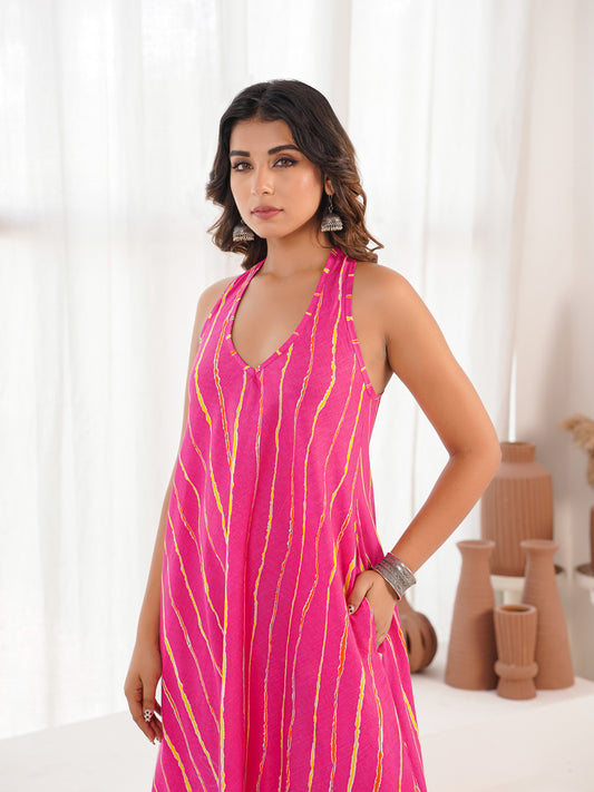 Cotton Printed Aline Moana Dress Pink