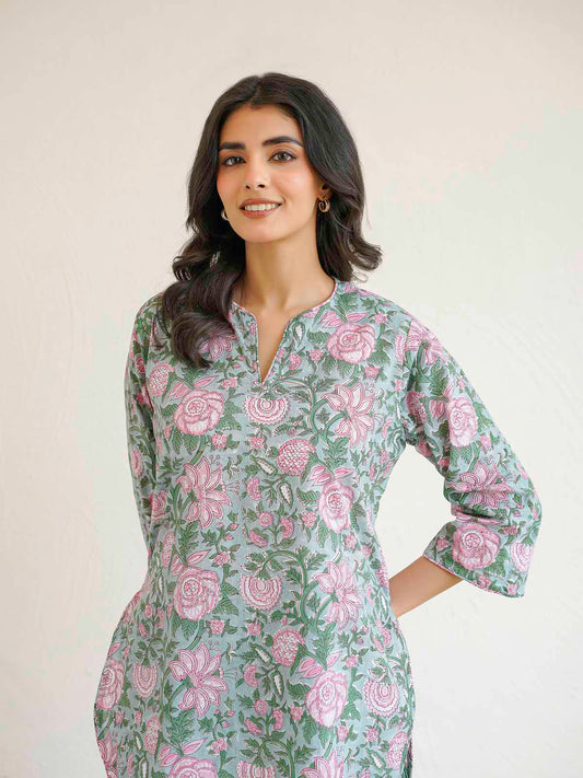 Cotton Printed Lounge Wear Coord Set Light Green