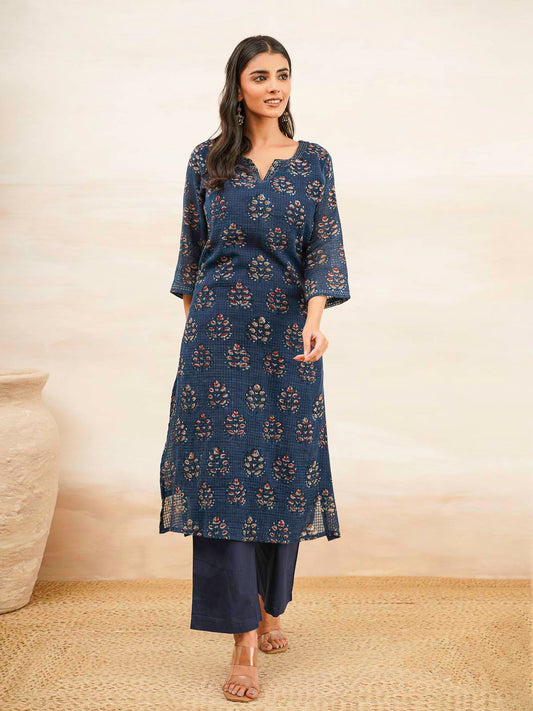 Cotton Printed Kantha Style Set For Women Indi Flower