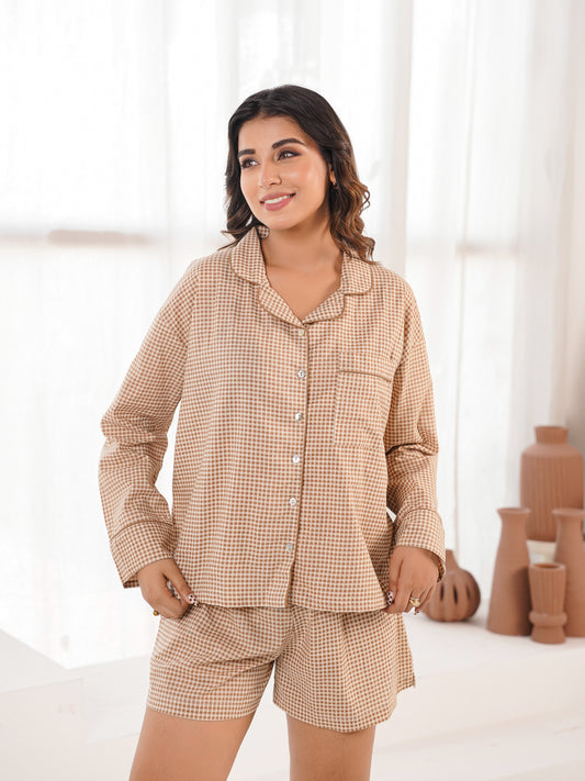 Cotton Printed Night Suit For Women Coffee