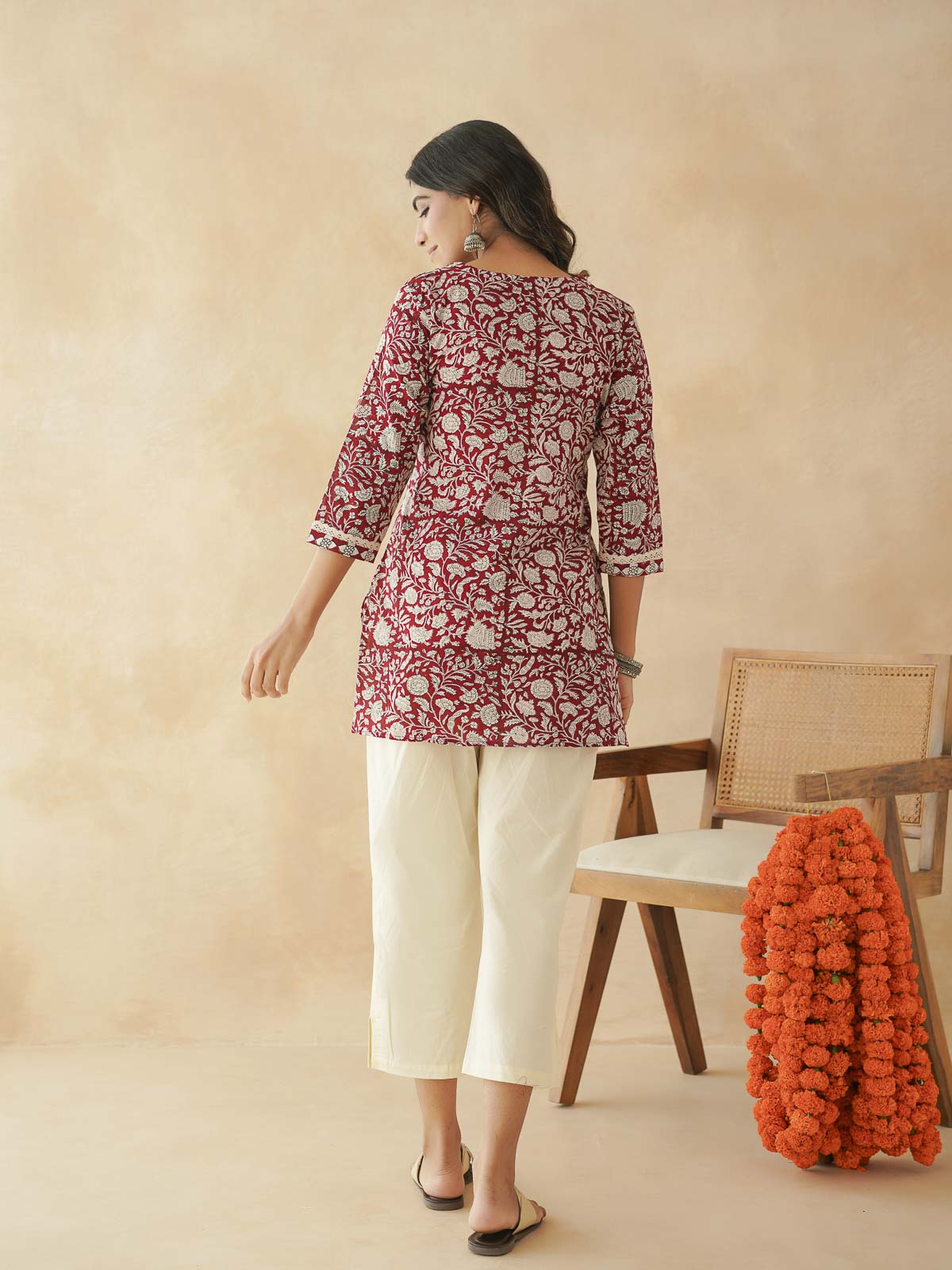 Block-Printed Cotton Zoya Kurti Red Jaal