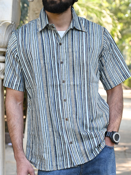 Men's Relaxed Fit Cotton Shirt – Half Sleeves - Stripes
