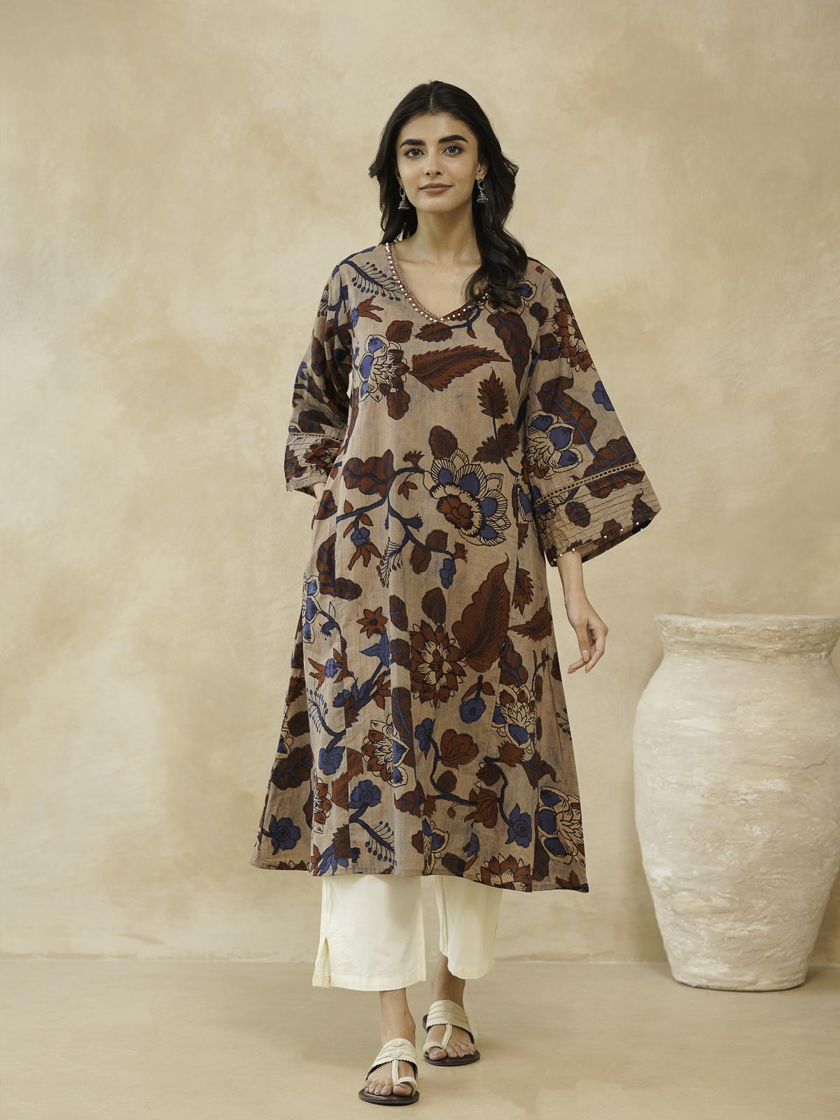 Cotton Printed Ultimate Aline Kurta For Women Beige