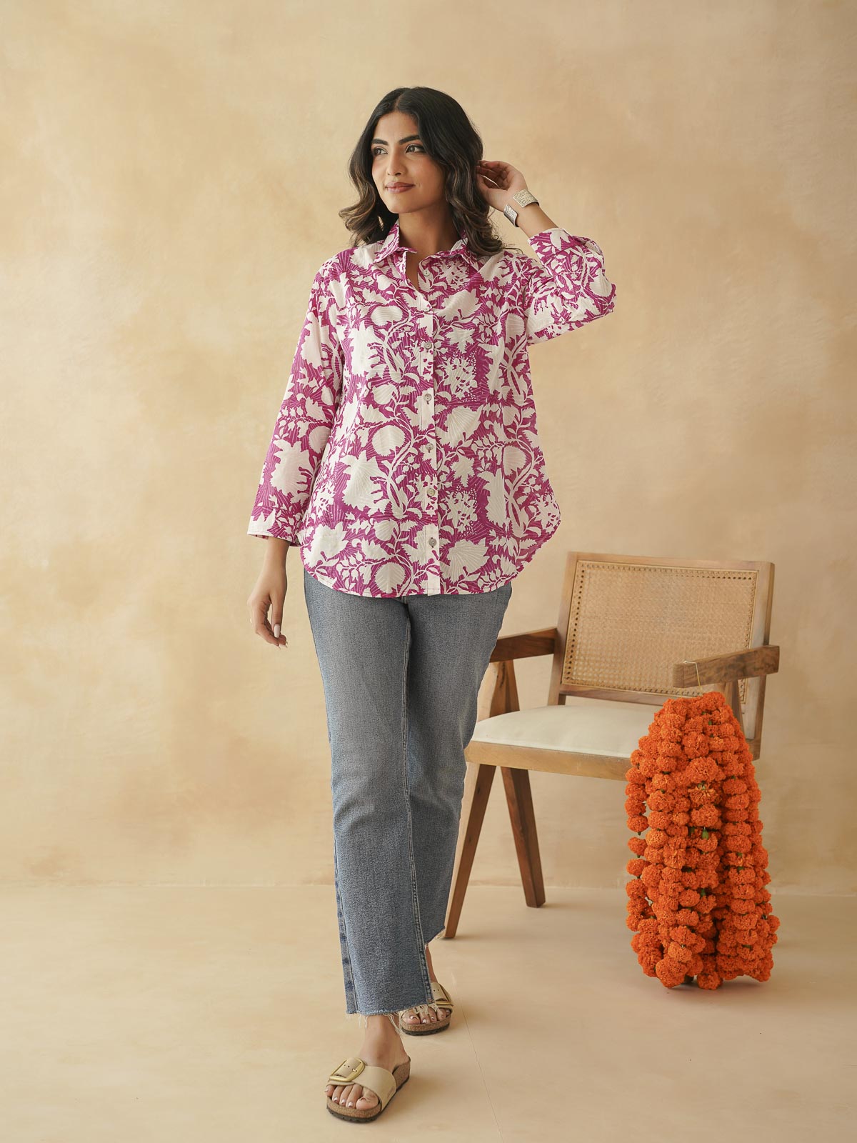 Block Printed Cotton Meher Shirt Pink