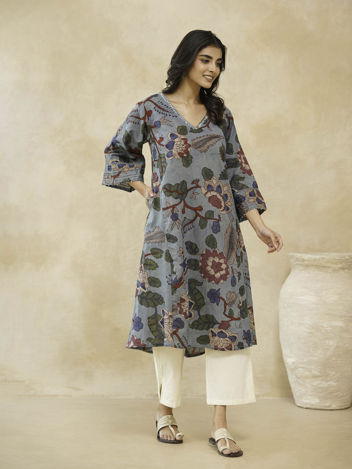 Cotton Printed Ultimate Aline Kurta For Women Blue