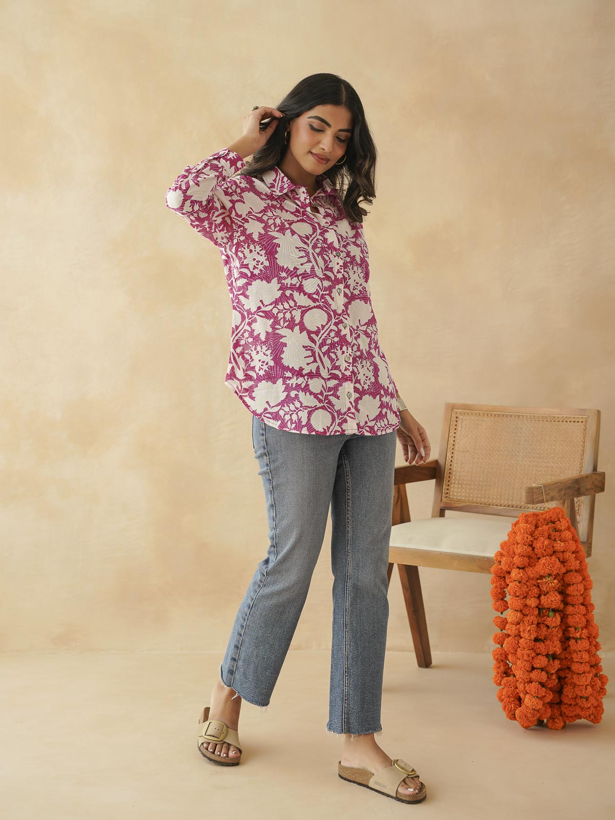 Block Printed Cotton Meher Shirt Pink