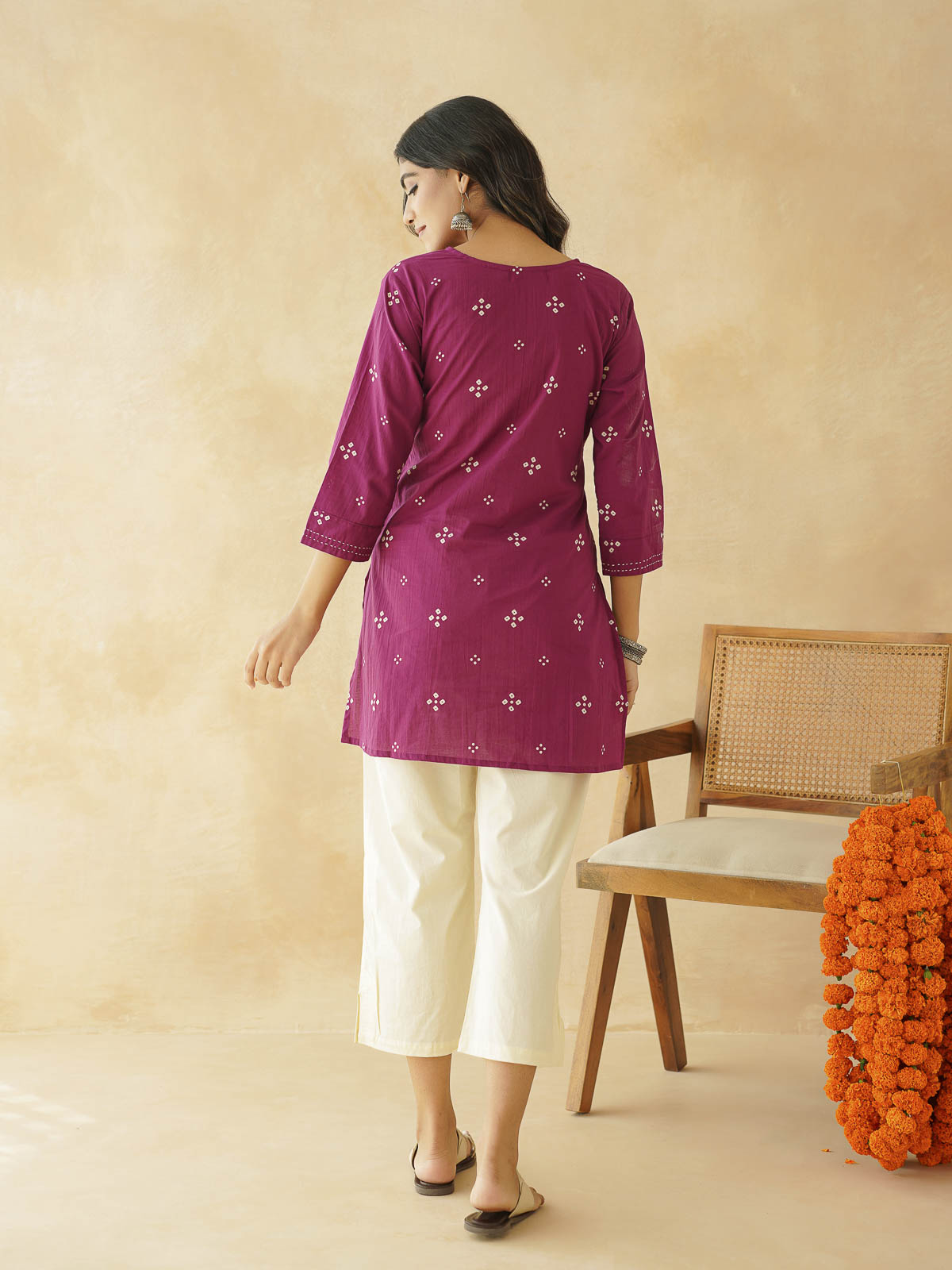 Cotton Printed Kantha Kurta Purple