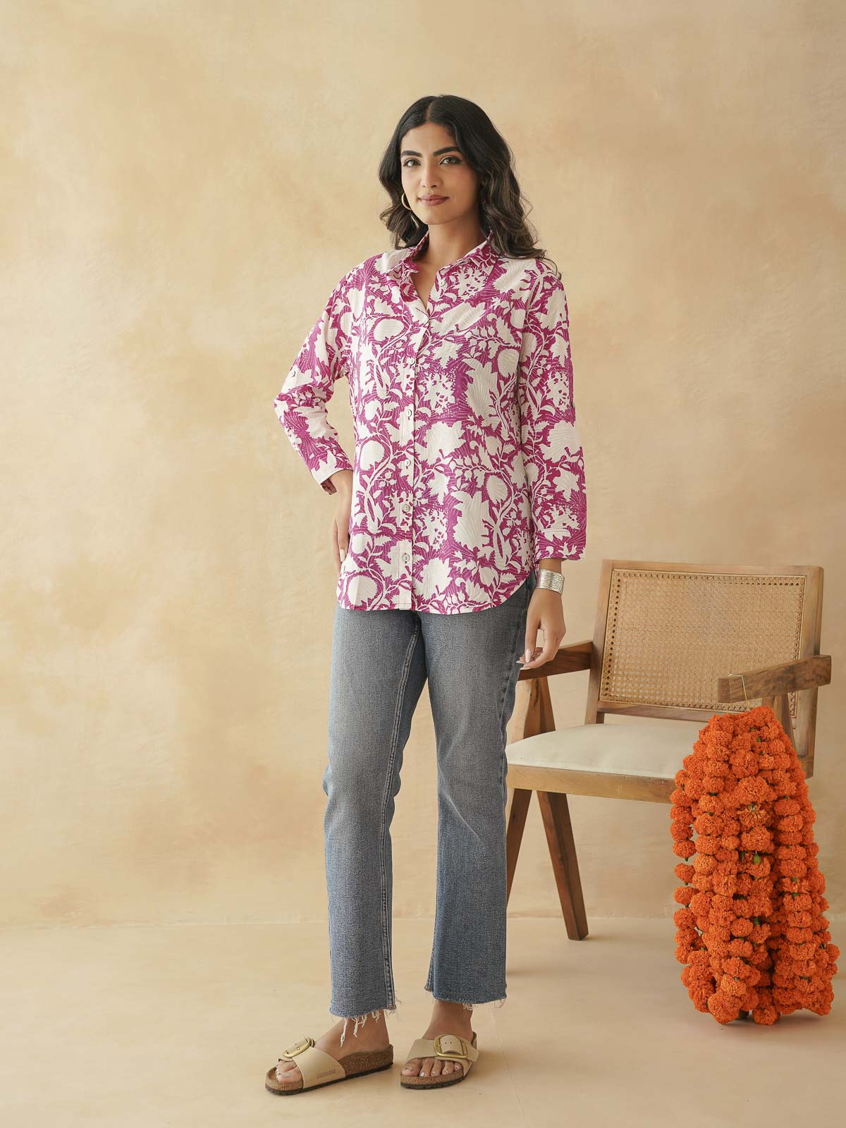Block Printed Cotton Meher Shirt Pink