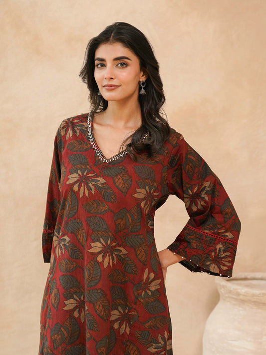 Cotton Printed Ultimate Aline Kurta For Women Red