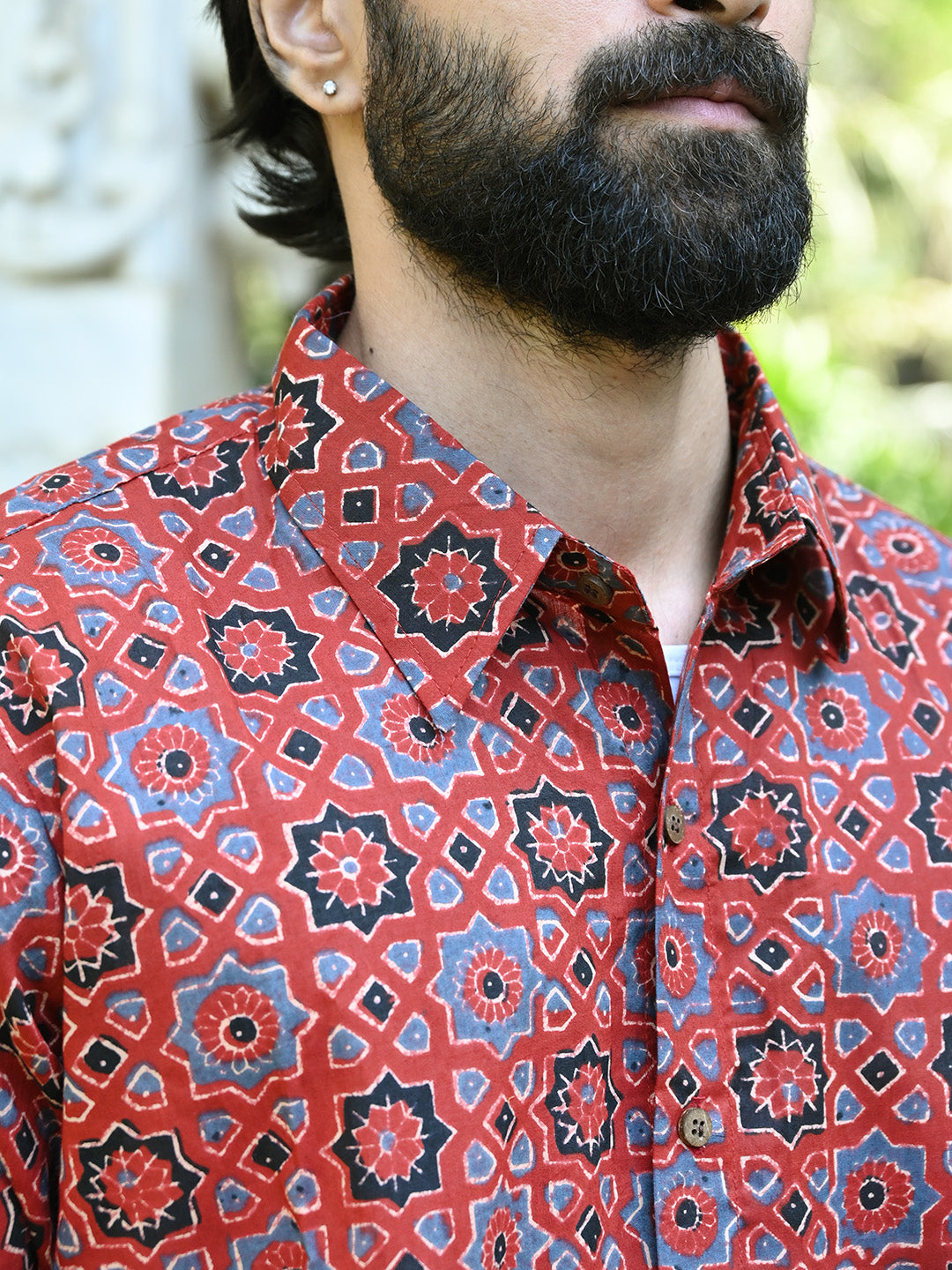 Men's Relaxed Fit Cotton Shirt – Half Sleeves - Red Ajrakh