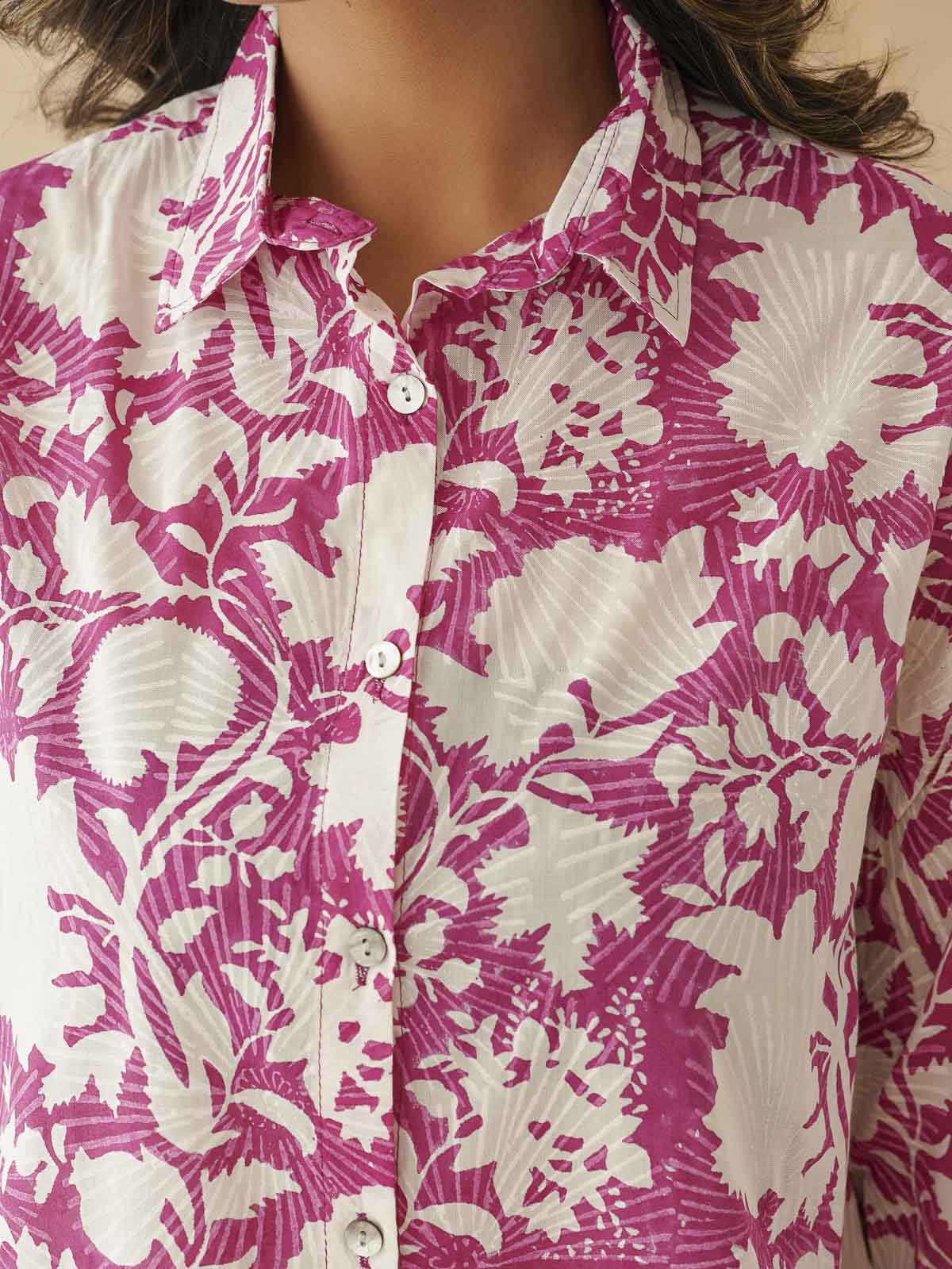 Block Printed Cotton Meher Shirt Pink