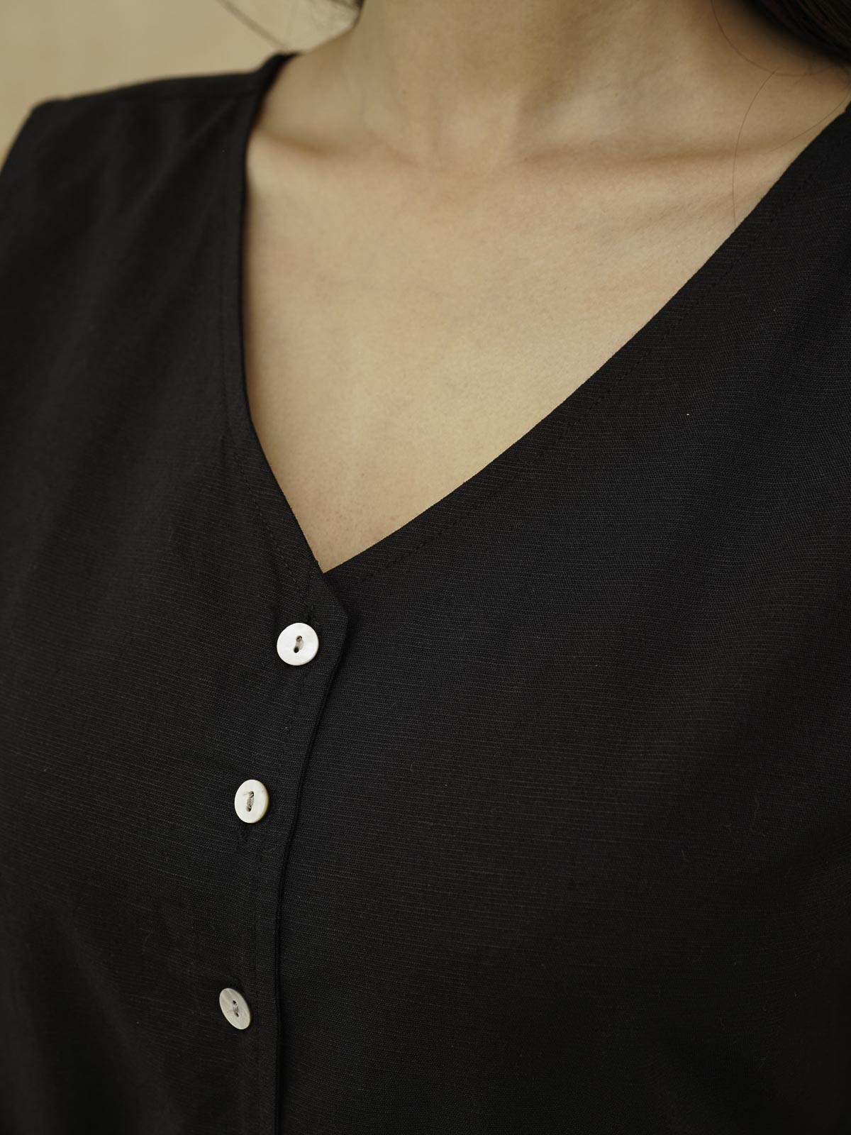 Classic Linen Vest For Women Black