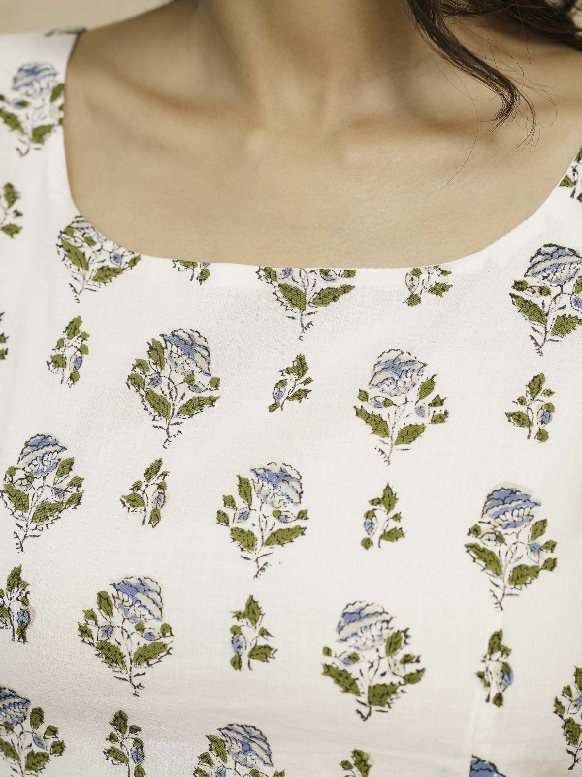 Cotton Printed Stylish Backless Tie-Up Kurti White