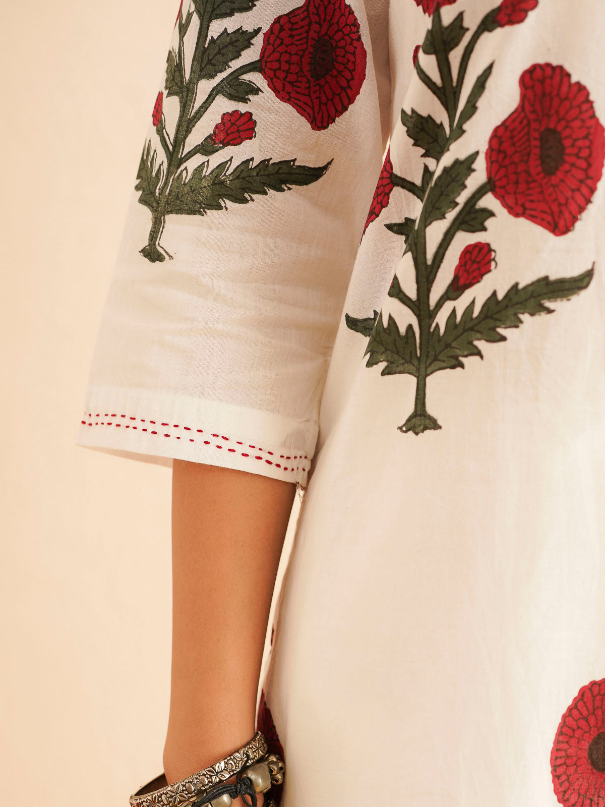 Cotton Printed Kantha Style Set For Women White