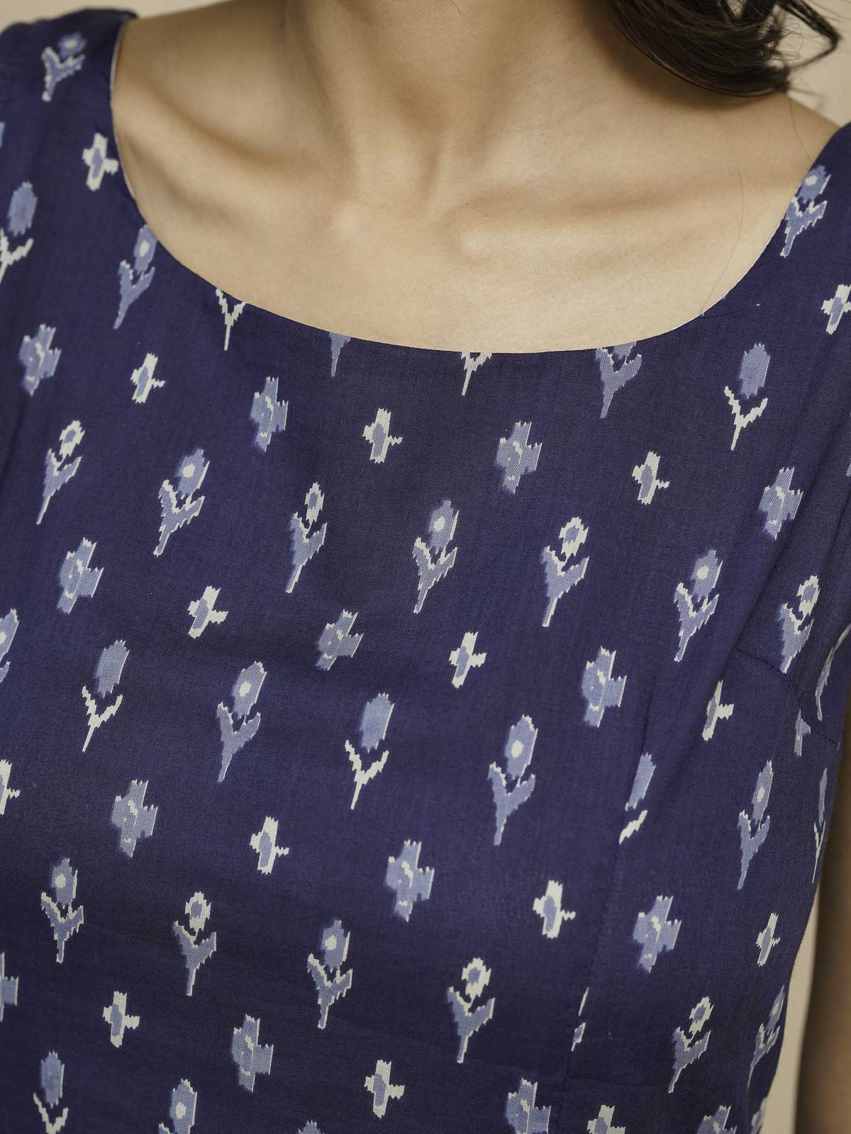 Cotton Printed Stylish Backless Tie-Up Kurti Blue