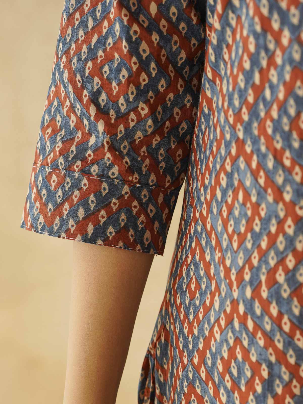Cotton Printed Straight Kurta Blue Orange