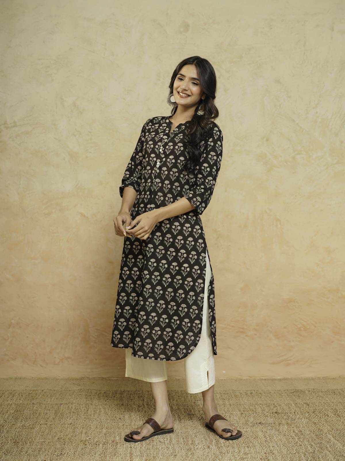 Cotton Pleat Kurta For Women Black