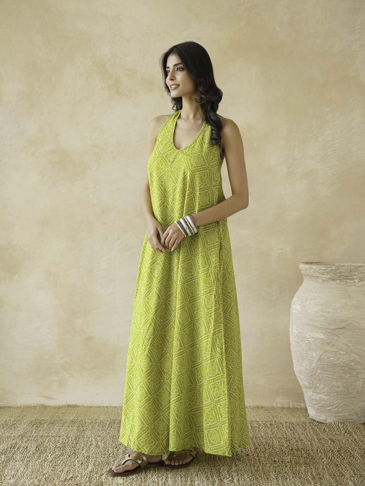 Cotton Printed Aline Moana Dress Lemon