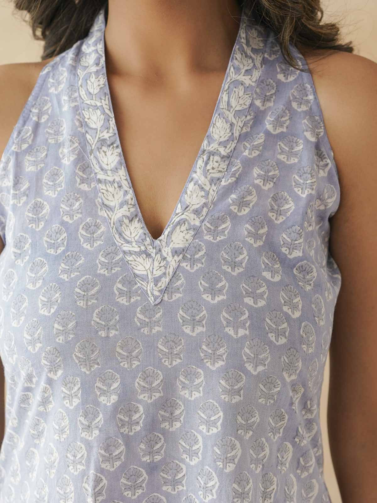Sleeveless Cotton Halter Neck Kurti Lavander Booty