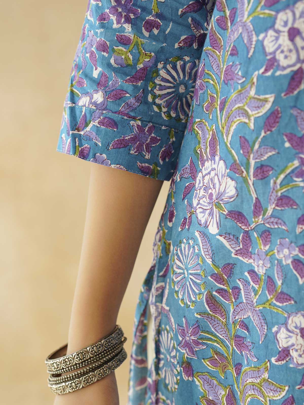 Cotton Printed Straight Kurta Blue Velvet