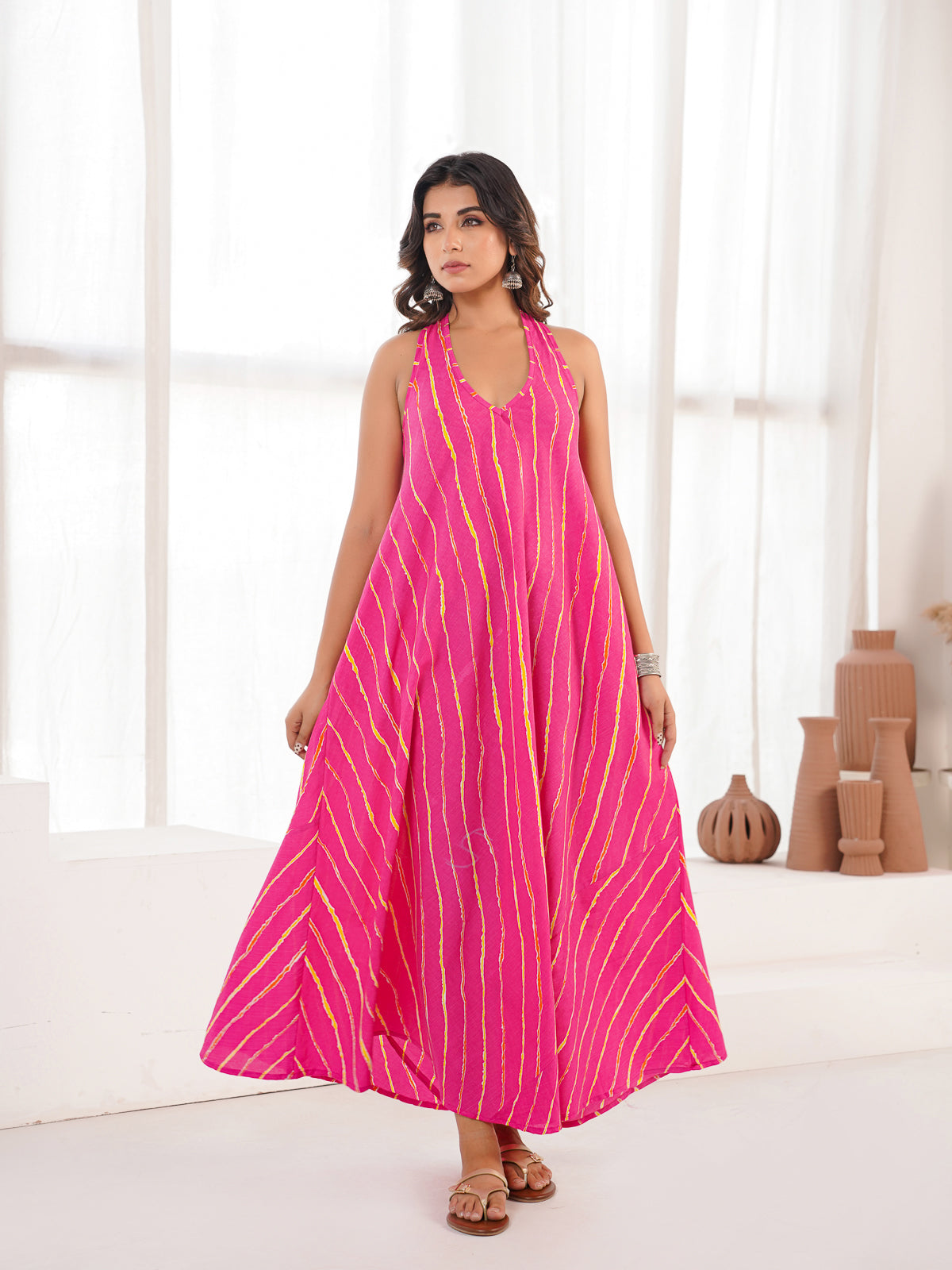 Cotton Printed Aline Moana Dress Pink