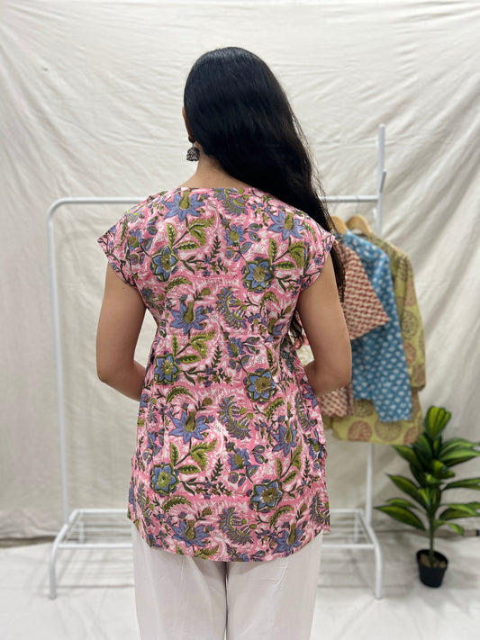 Square neck kurti pink - Goodhand