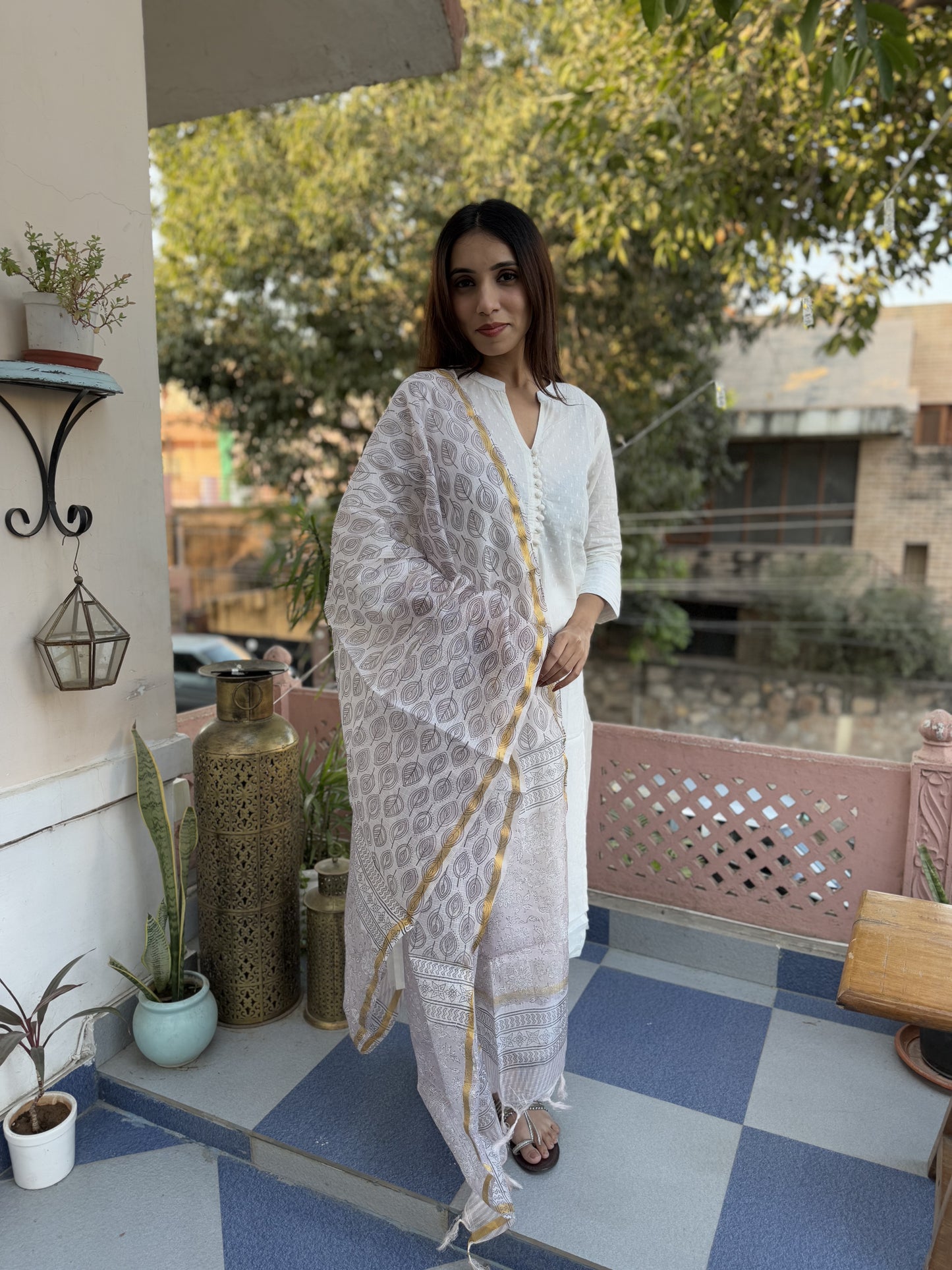 Kota Doria Dupatta White