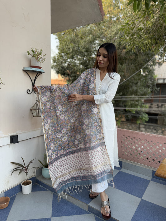 Chanderi Silk Dupatta Grey