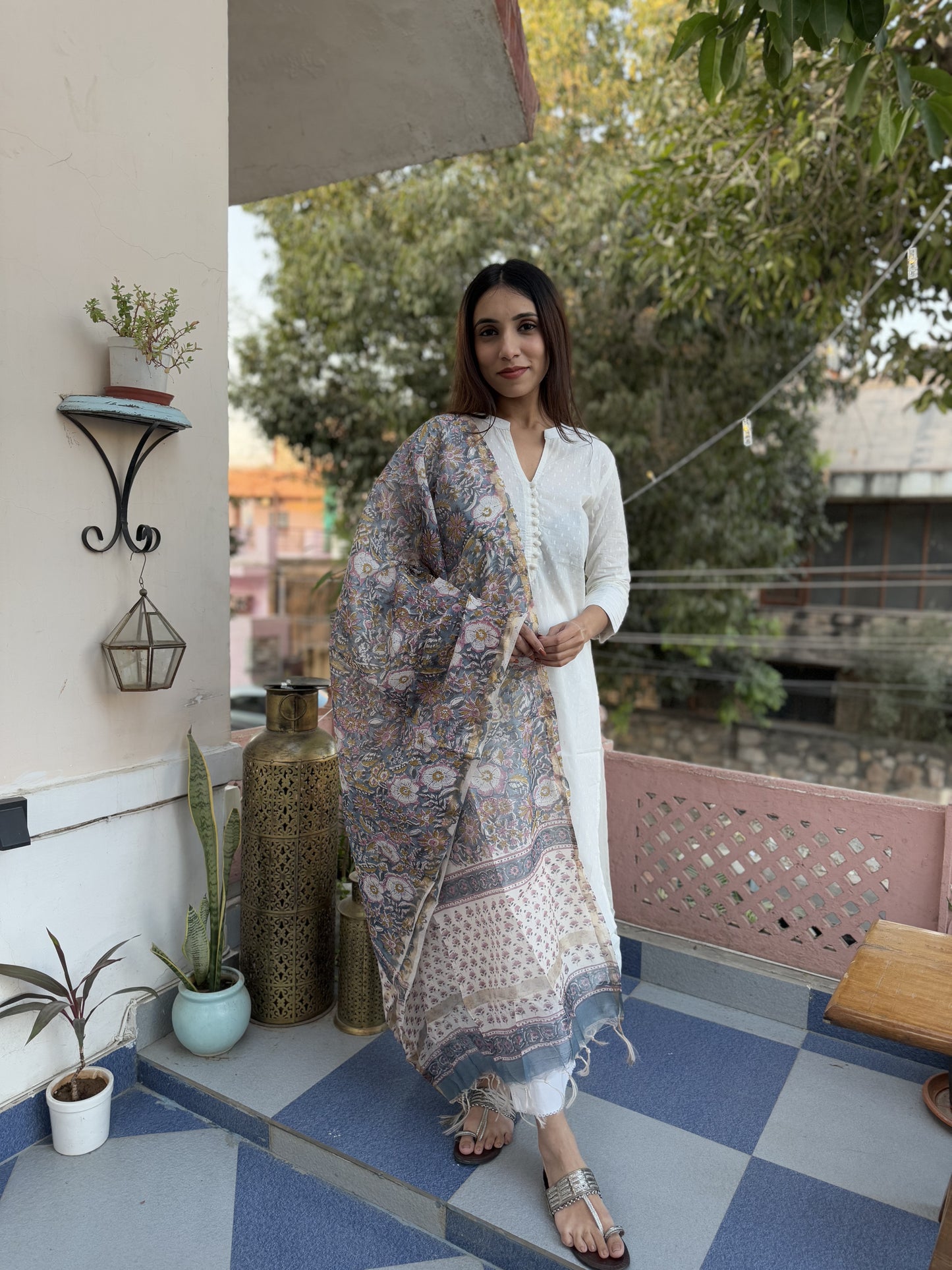 Chanderi Silk Dupatta Grey