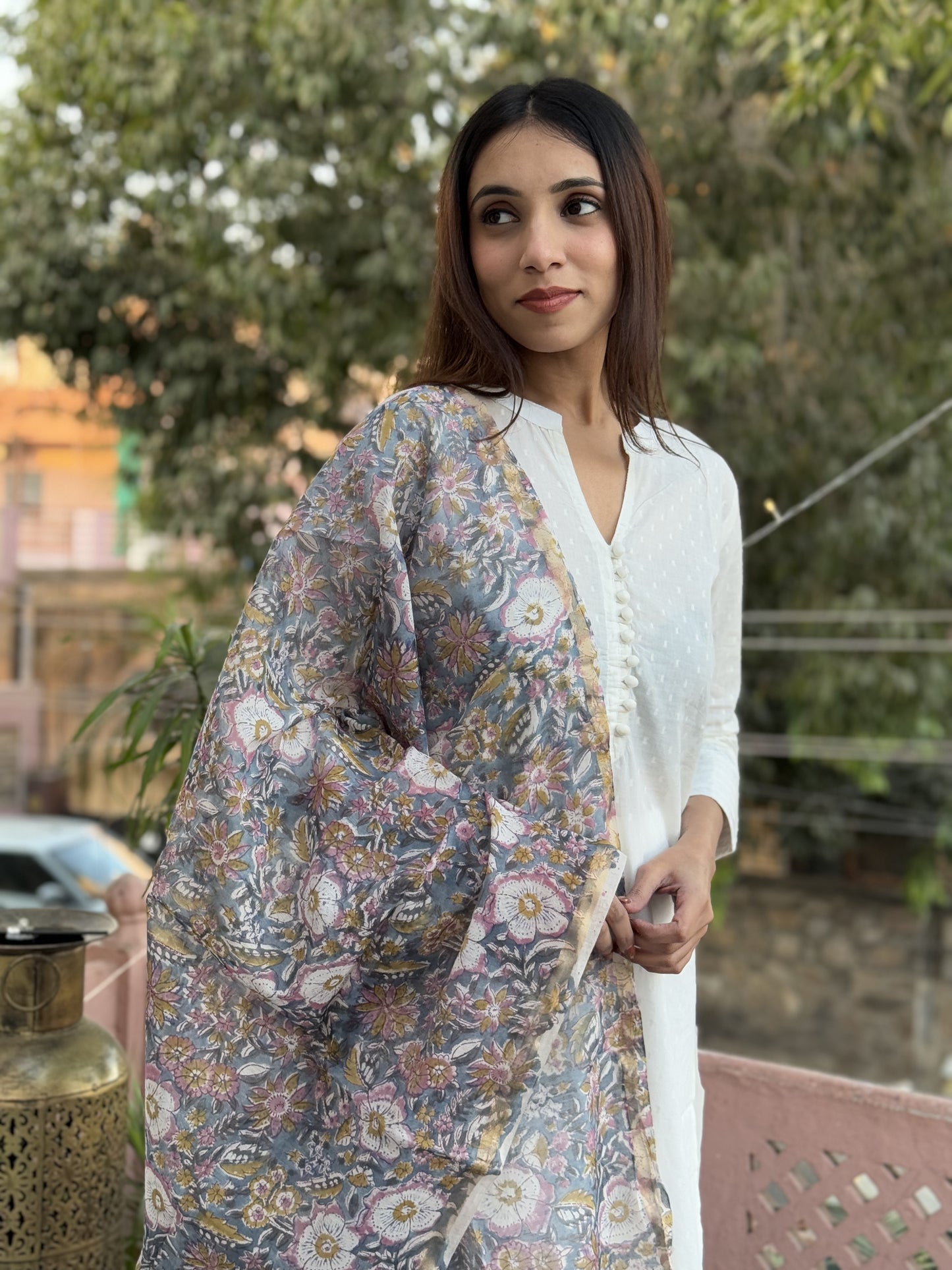 Chanderi Silk Dupatta Grey