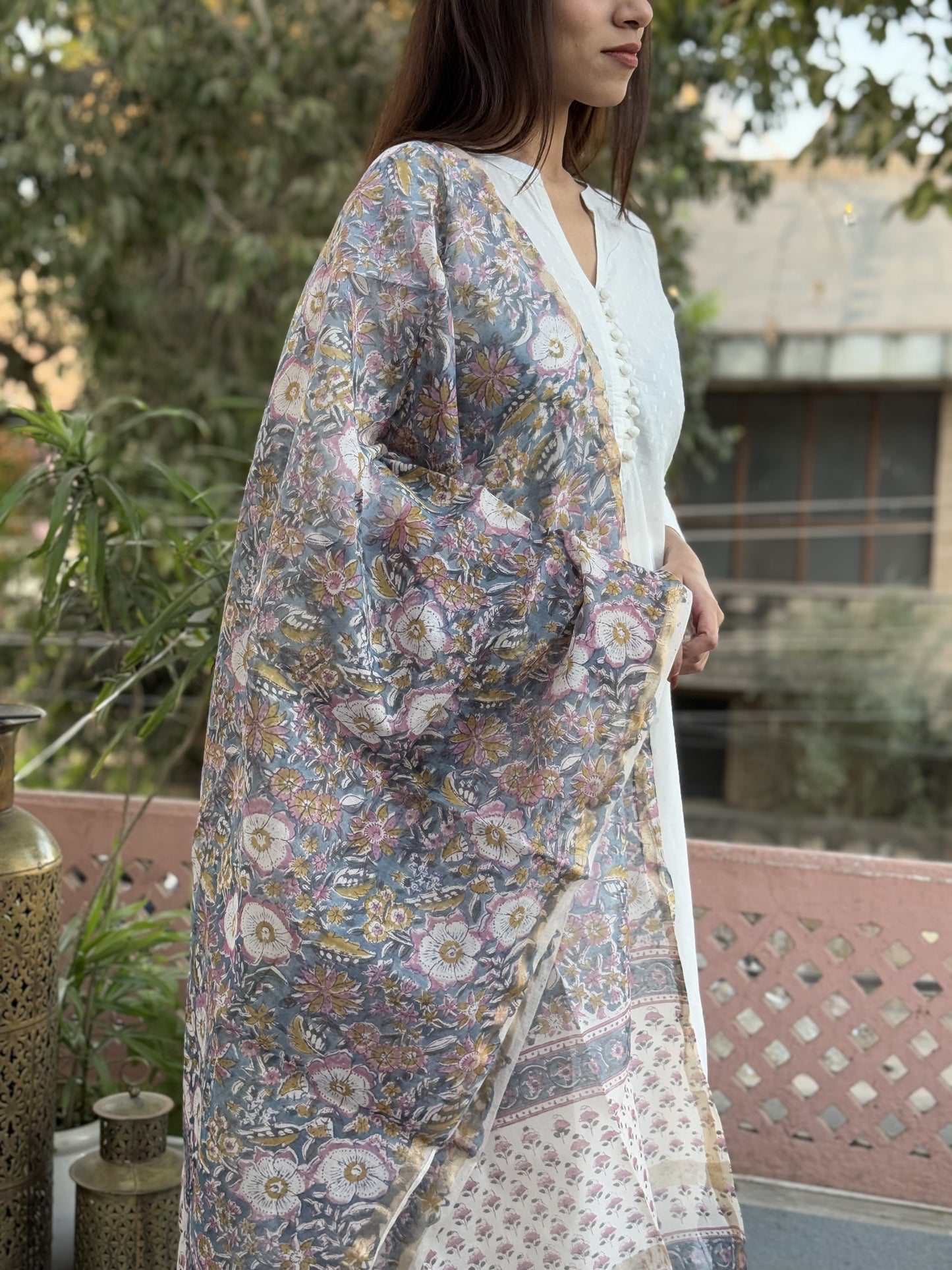 Chanderi Silk Dupatta Grey