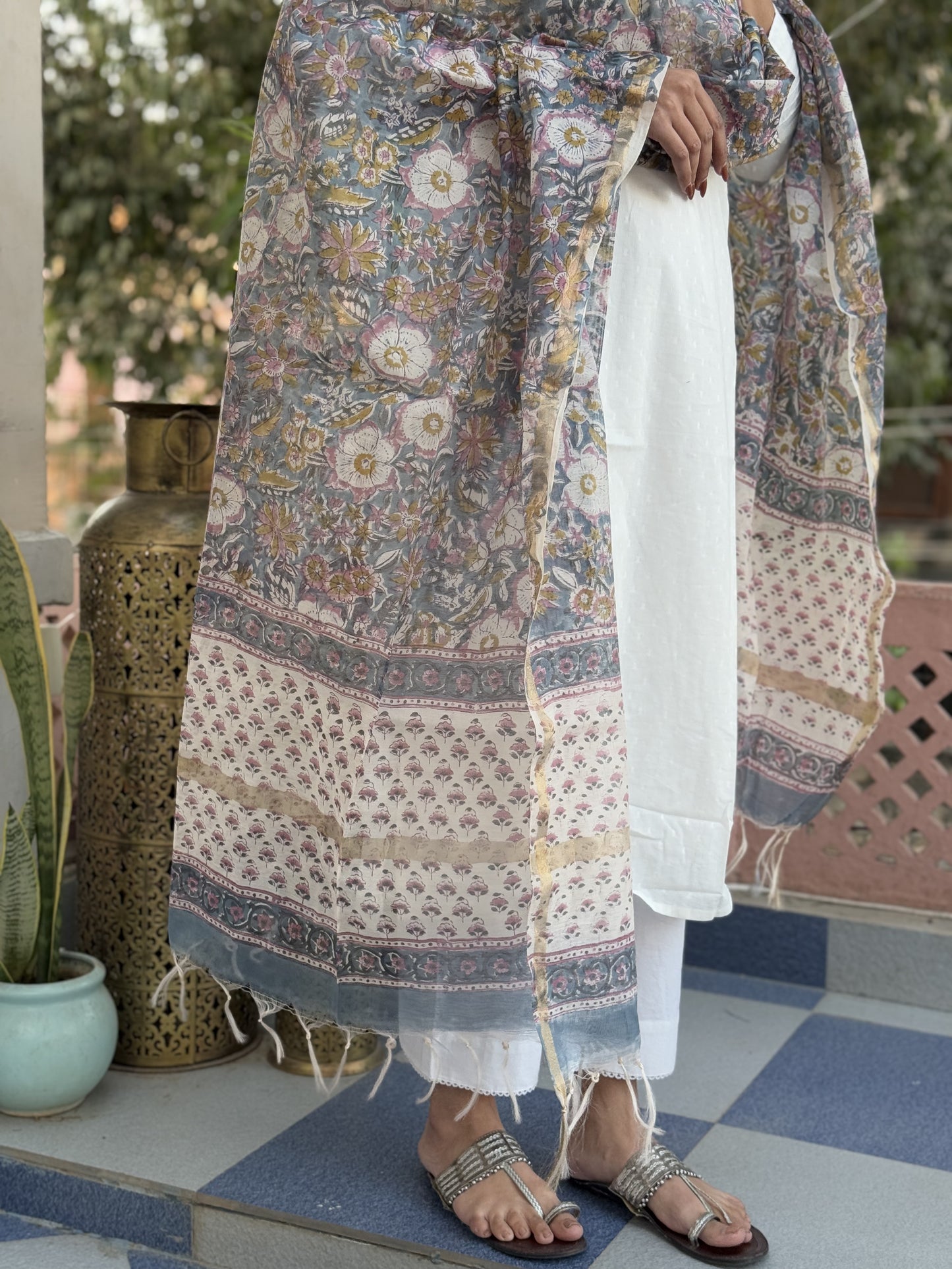 Chanderi Silk Dupatta Grey