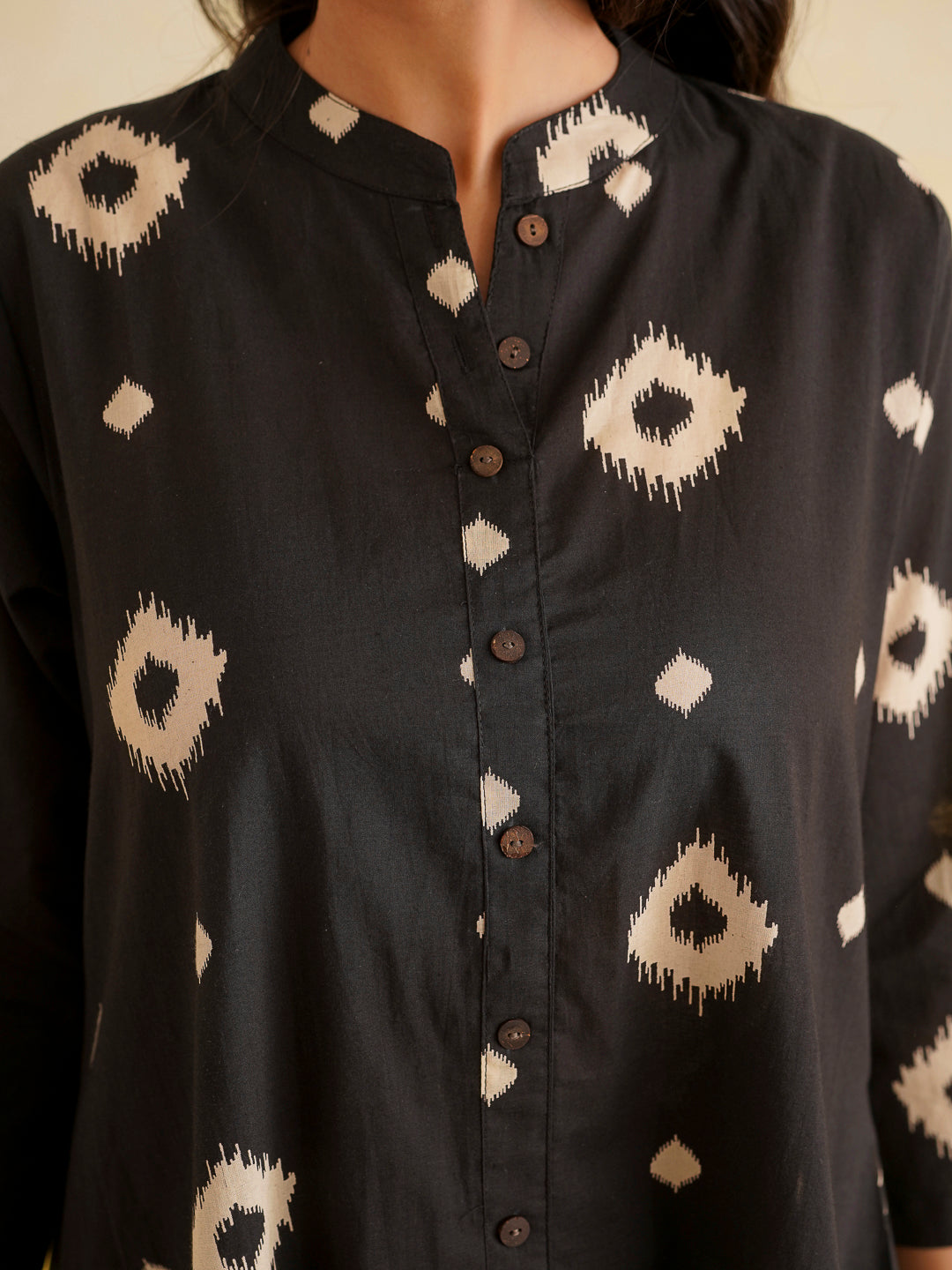 Printed A-Line Cotton Kurta Pant Set Black