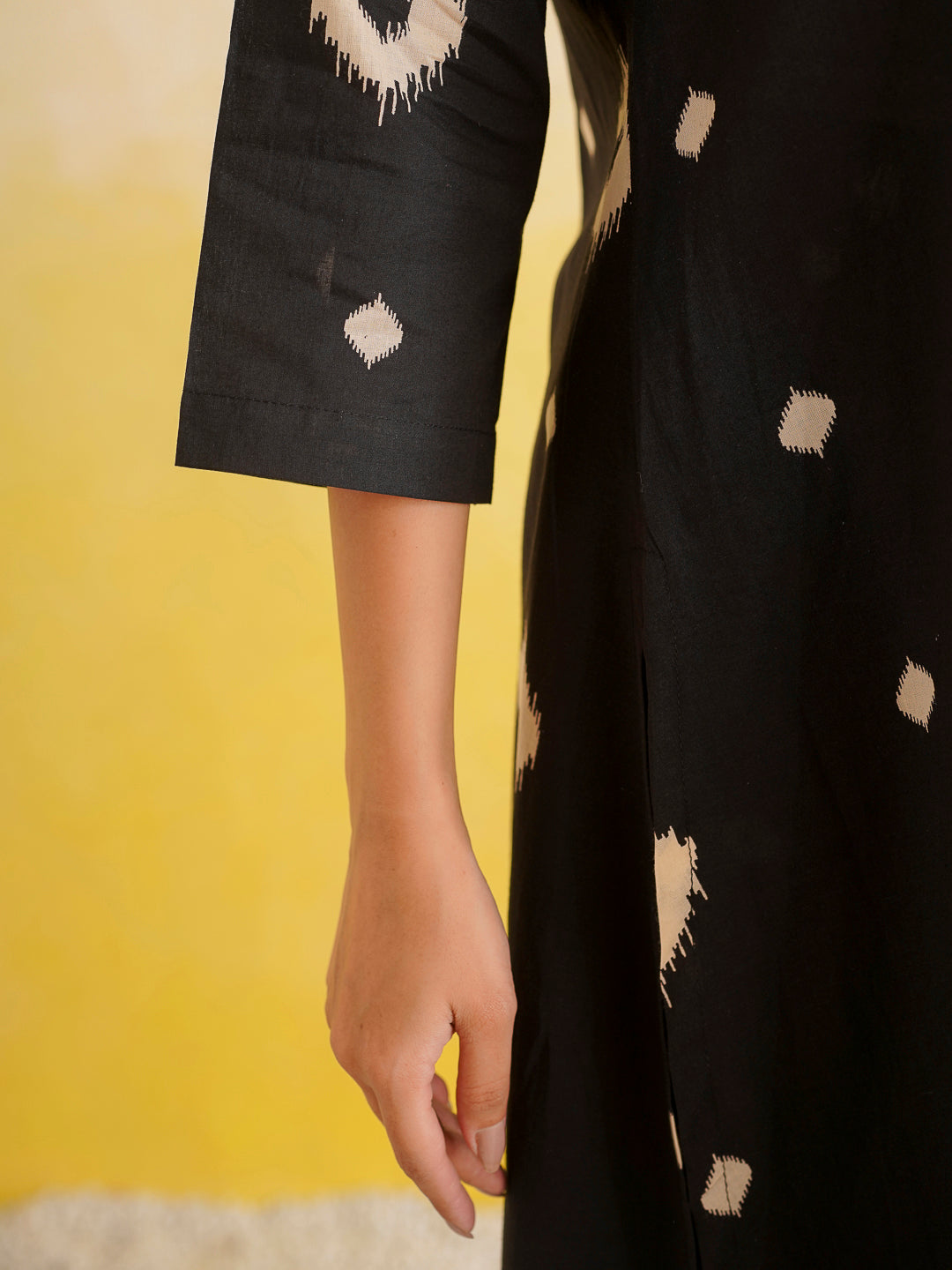 Printed A-Line Cotton Kurta Pant Set Black