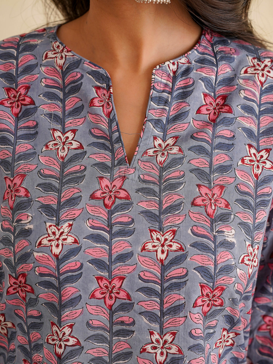 Cotton Printed Lounge Wear Coord Set Steel Blue