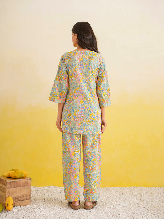 Cotton Printed Lounge Wear Coord Set Light Green