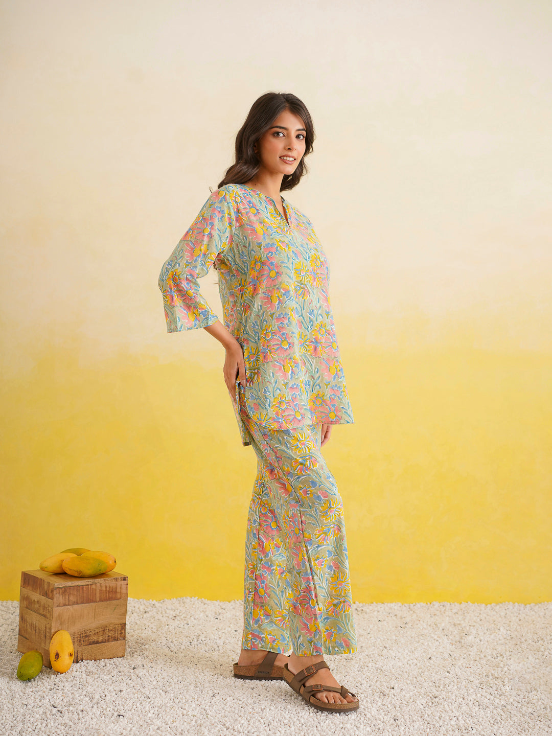 Cotton Printed Lounge Wear Coord Set Light Green
