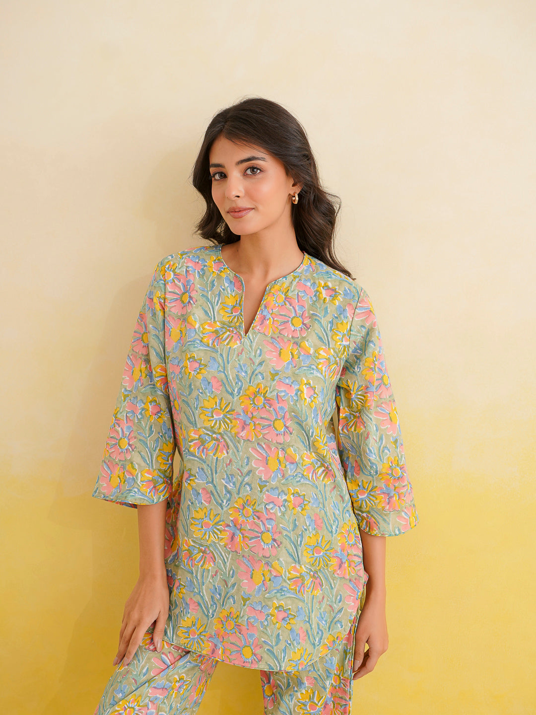 Cotton Printed Lounge Wear Coord Set Light Green