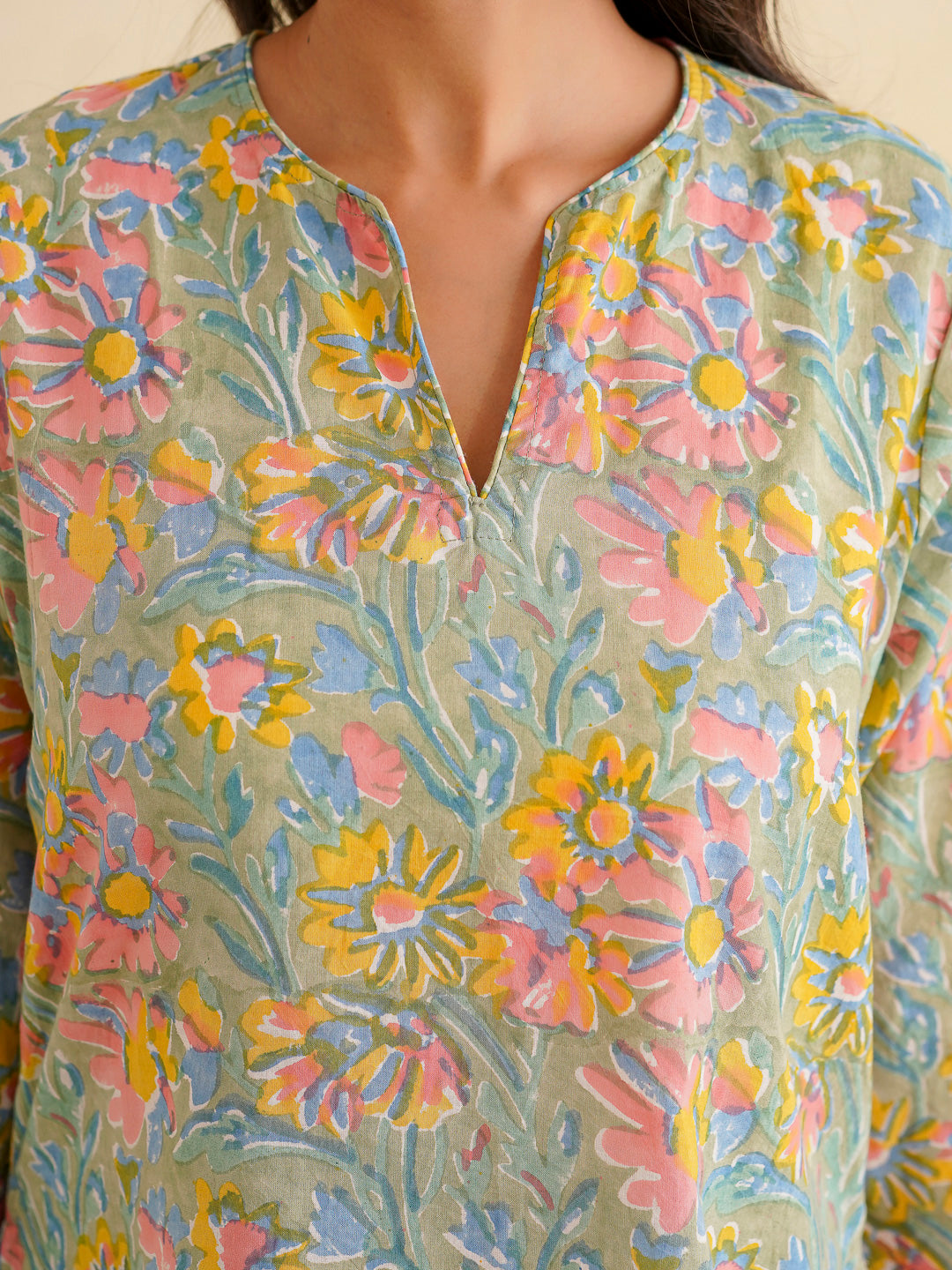 Cotton Printed Lounge Wear Coord Set Light Green