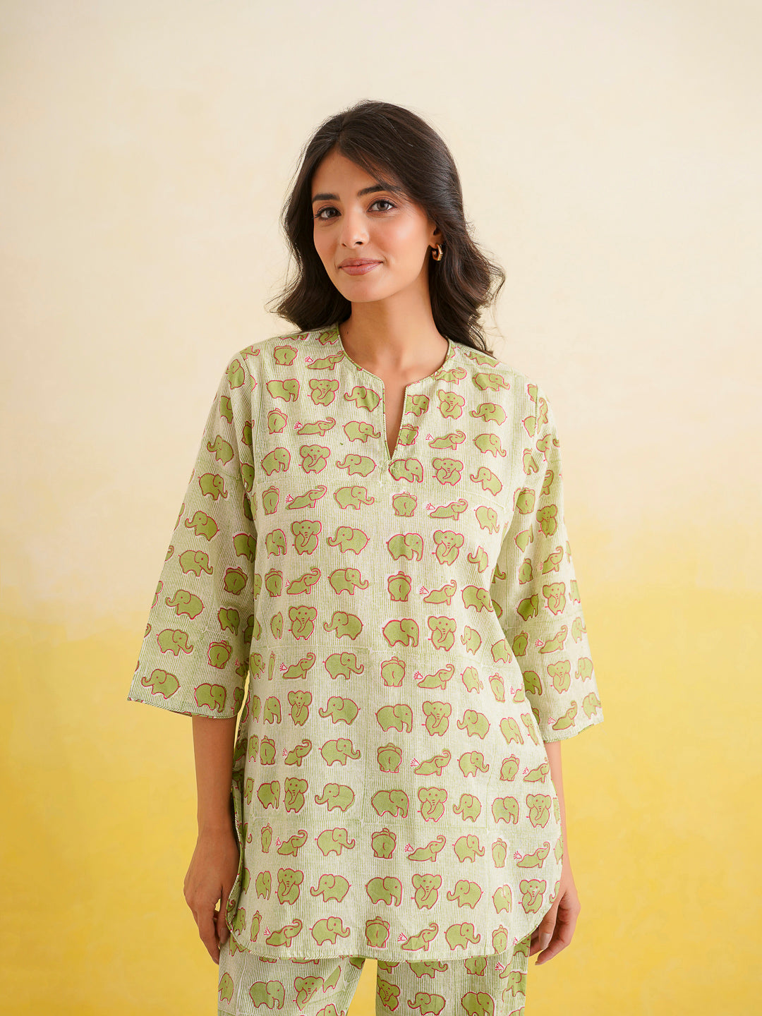Cotton Printed Lounge Wear Coord Set Green