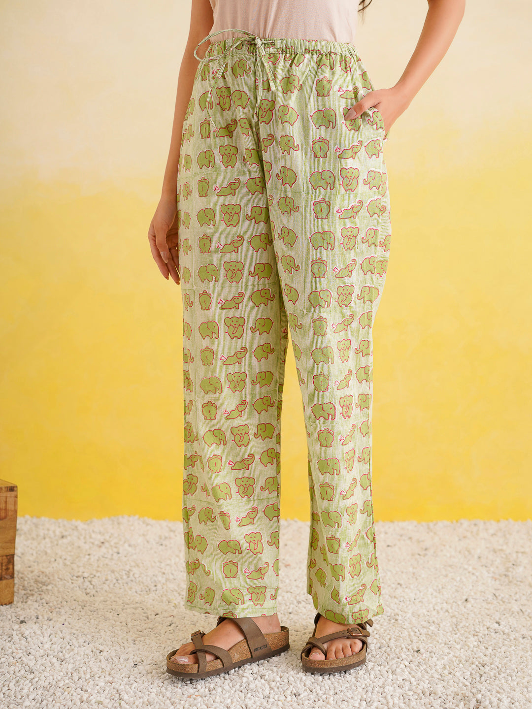 Cotton Printed Lounge Wear Coord Set Green
